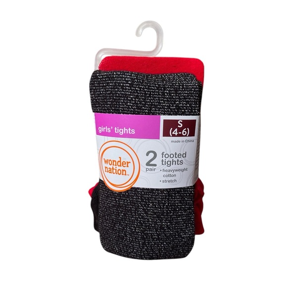 Wonder Nation Gold Lurex And Flat Red Footed Tights - Picture 1 of 5